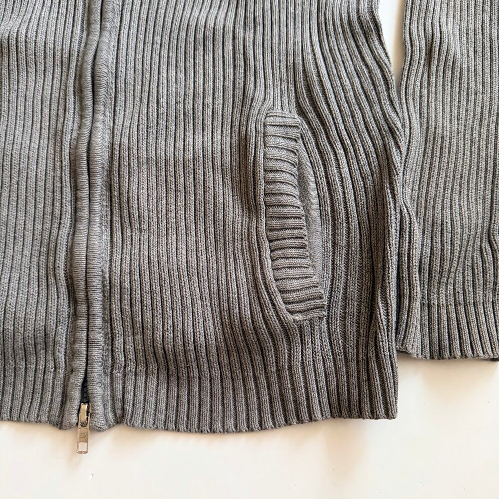 American Rag Grey Ribbed Zip Front Cardigan - Women's Large - Picture 2 of 5
